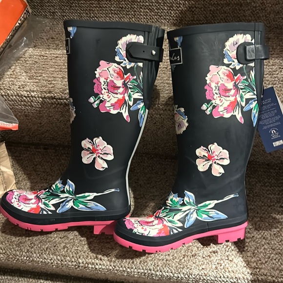 Joules navy floral welly print rain boots new with tag size 7 - Picture 1 of 4